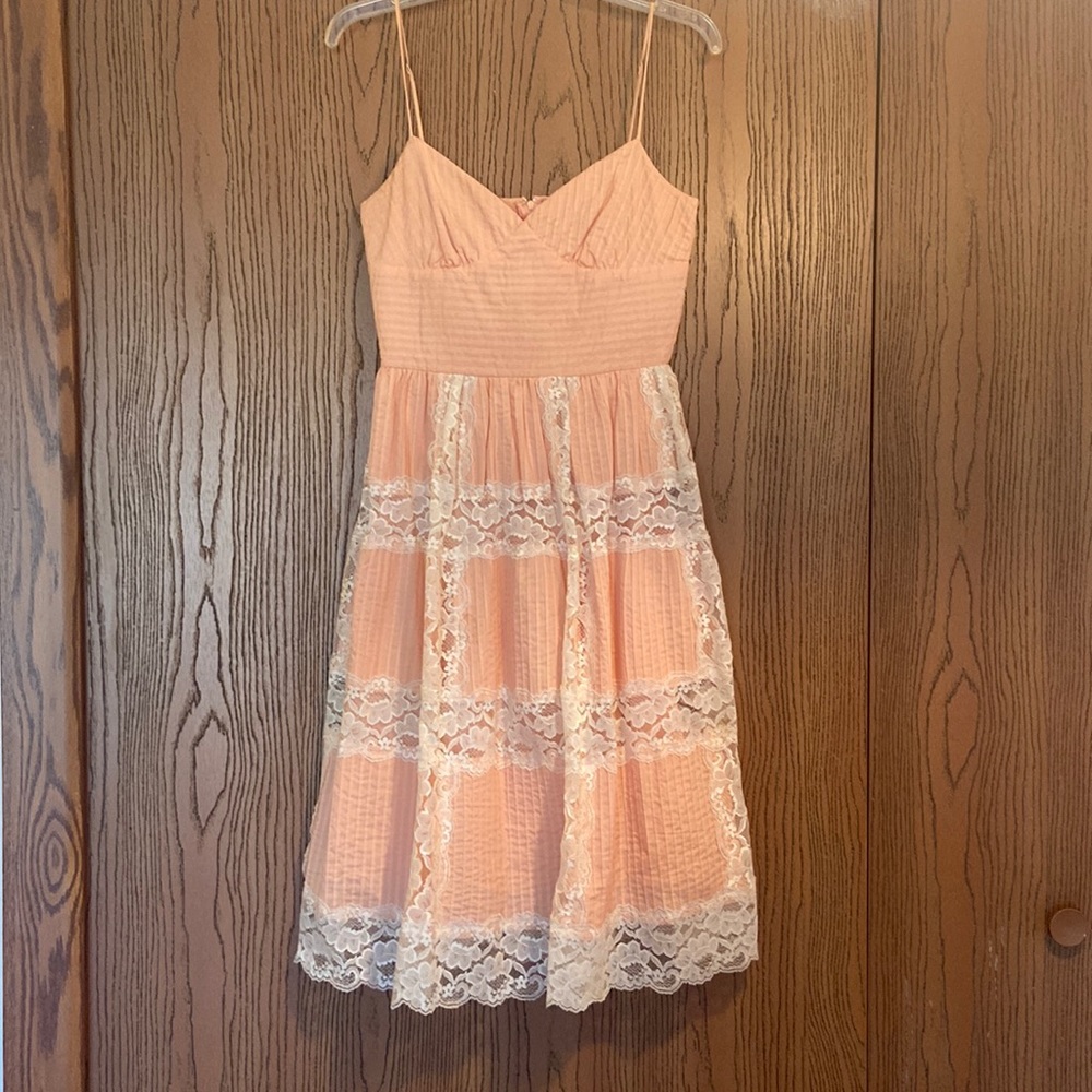 Vintage Betsey Johnson Peach & Cream Lace Dress Size 4